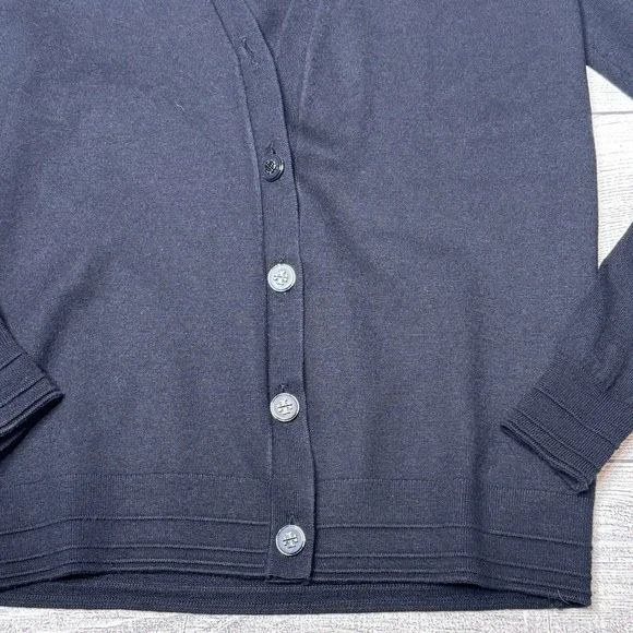 Tory Burch Simone Cardigan Wool Navy XS Logo Button Preppy V-Neck - Picture 3 of 5